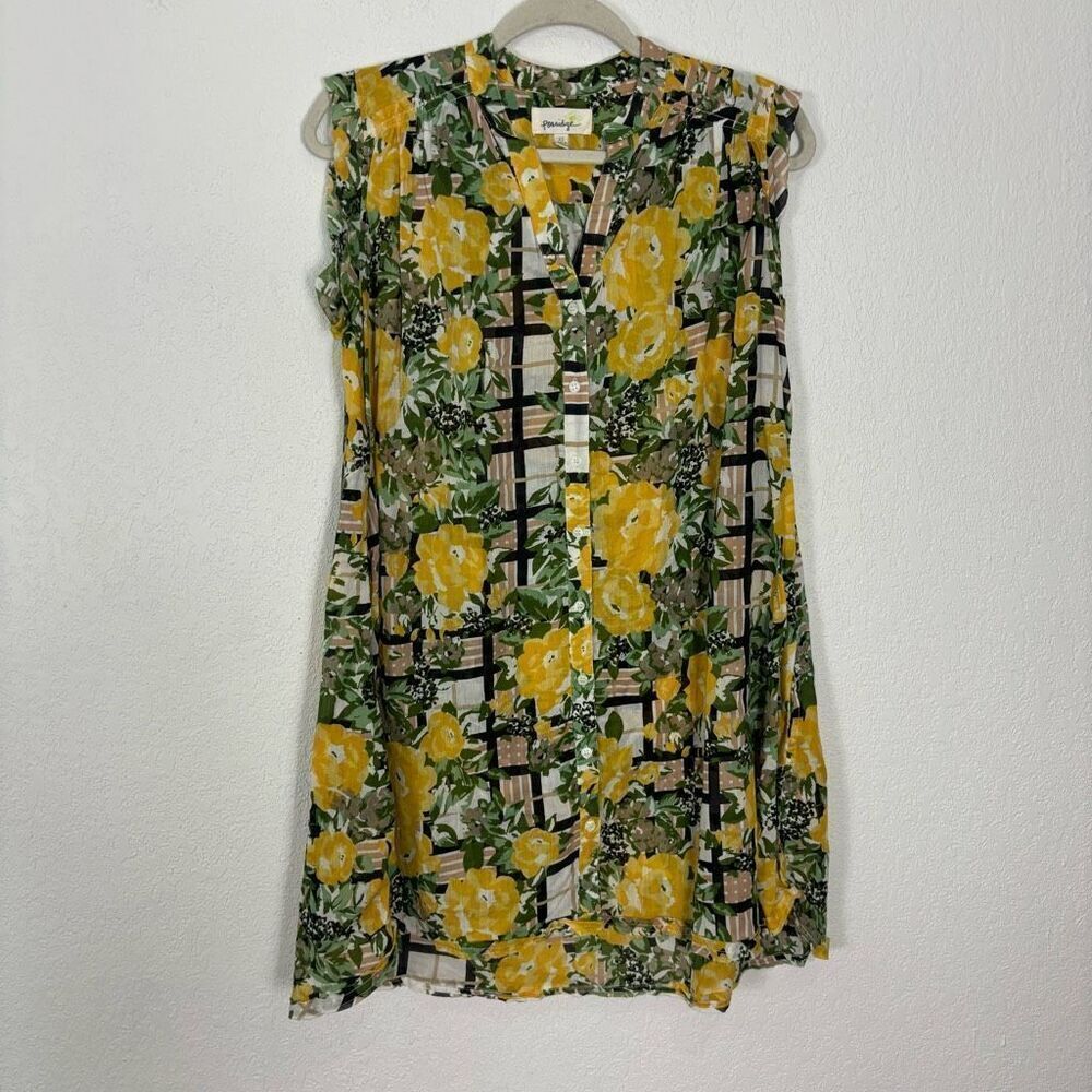 Porridge Anthropologie Yellow Floral Print Button Front Sleeveless Dress XS